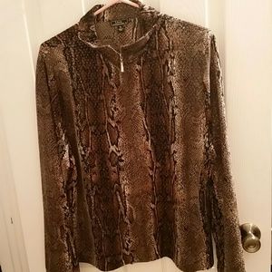 Brown snake skin zip front shirt jacket